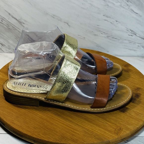 Sam & Libby Womens Gold Brown Toni Two Straps Slide Sandals Size 8.5 - Picture 2 of 6